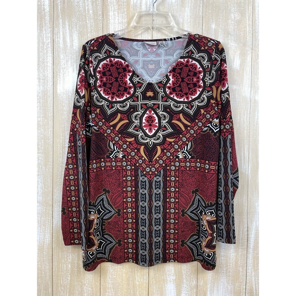 Easywear By Chico’s Sz 1 (M) Pullover Top Blouse 3/4 Sleeves Stretch Womens